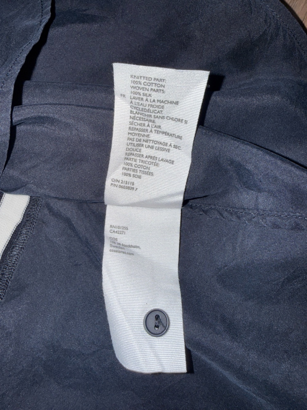 COS Women's Striped Cotton and Silk Mixed-Media Top w/ Button-down Back Panel XS - Picture 7 of 9